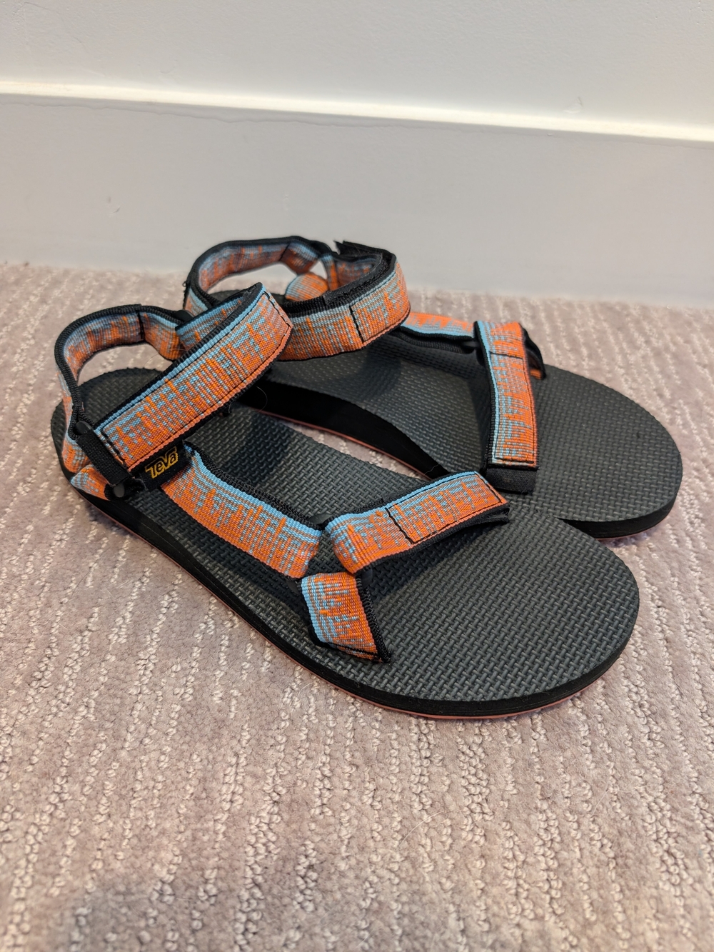 Blue and Orange Geometric/Digital Patterned Tevas
